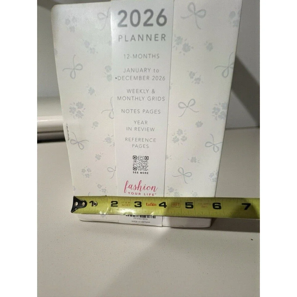 2026 12 month Planner White/Blue Floral Bow Planner Weekly & Monthly Small